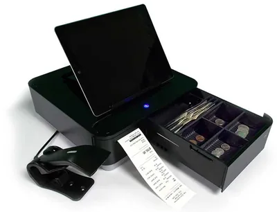 Black Unit with Monitor Cash Drawer Scan